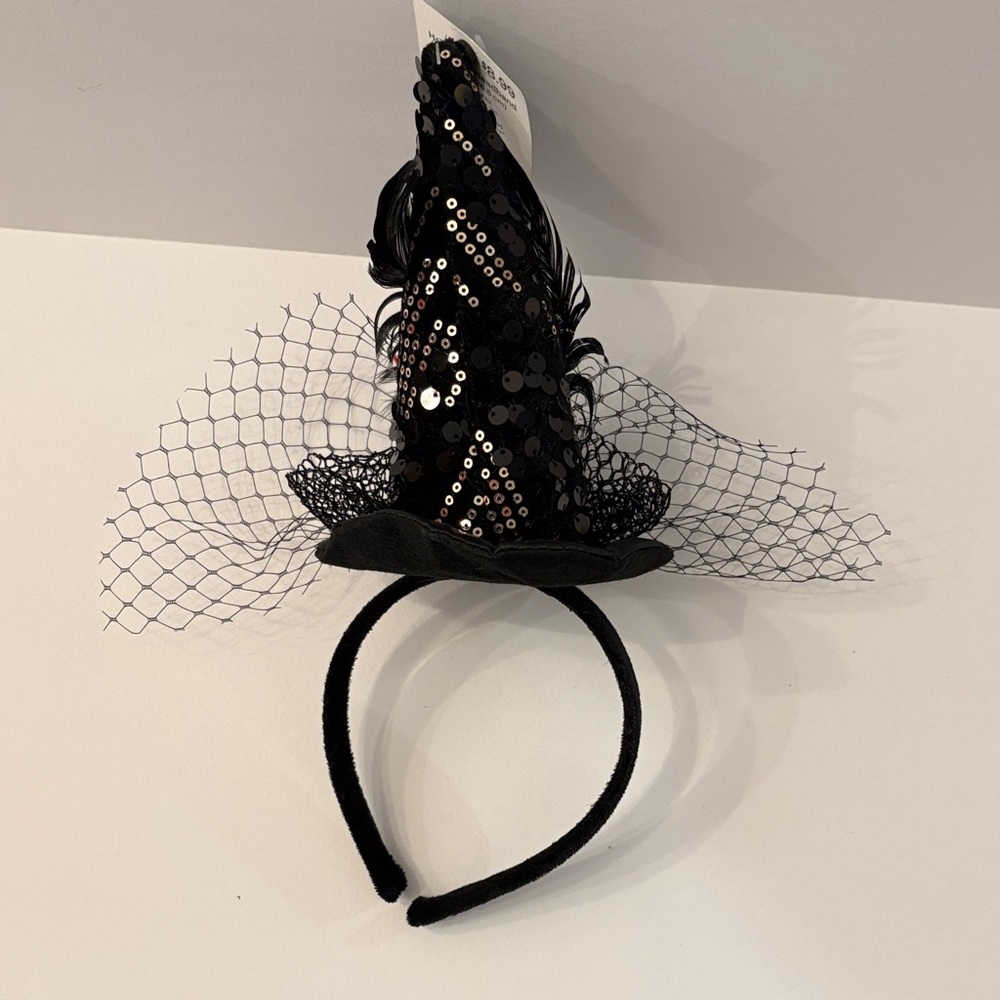 Elegant Black Sequin Witch Hat Headband